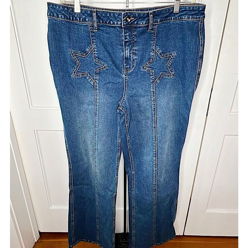 Hot Topic Social Collision Stars Indigo Flare Jeans Plus Size 2 Nwot